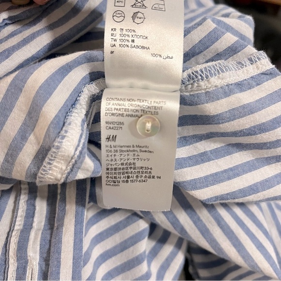 H&M Womens Size 4 Blue & White Striped Long Sleeve Button Up Shirt Casual - Picture 9 of 11